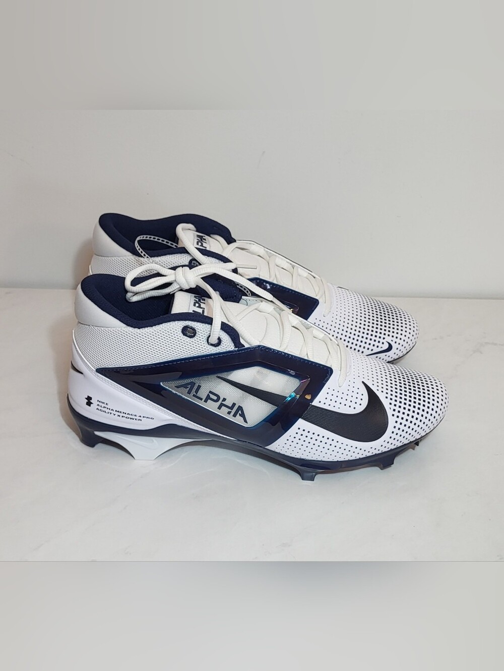 New Nike Alpha Menace 4 Pro White Navy Football Cleats SZ 12.5 Shoe